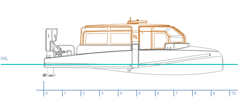 Zefiro in side view with the foils folded into the hull